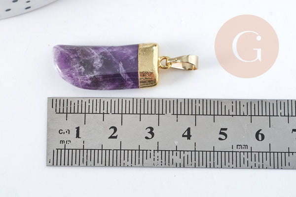 Pendentif corne améthyste naturel 37mm,pendentif pierre naturelle création bijoux, x1 (G8283)