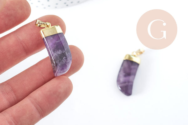 Pendentif corne améthyste naturel 37mm,pendentif pierre naturelle création bijoux, x1 (G8283)