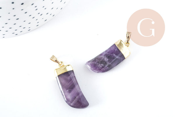 Pendentif corne améthyste naturel 37mm,pendentif pierre naturelle création bijoux, x1 (G8283)