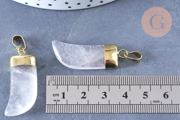 Pendentif corne cristal de roche 37mm,pendentif bijoux, pendentif quartz naturel, pendentif pierre, x1 (G6660)