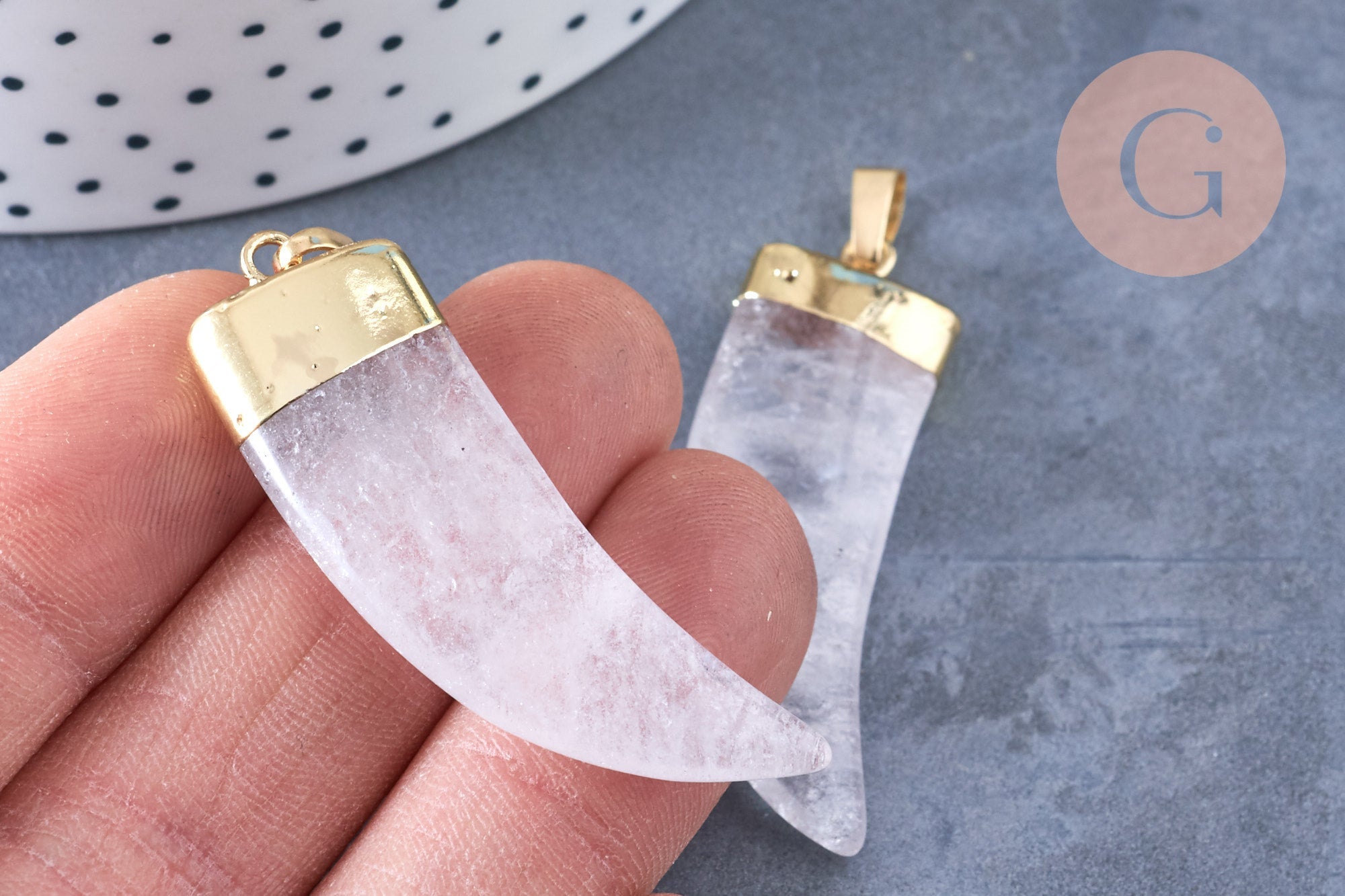 Pendentif corne cristal de roche 49mm,pendentif bijoux, pendentif quartz naturel, pendentif pierre, x1 (G6651)