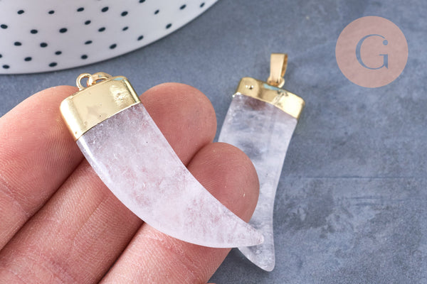 Pendentif corne cristal de roche 49mm,pendentif bijoux, pendentif quartz naturel, pendentif pierre, x1 (G6651)
