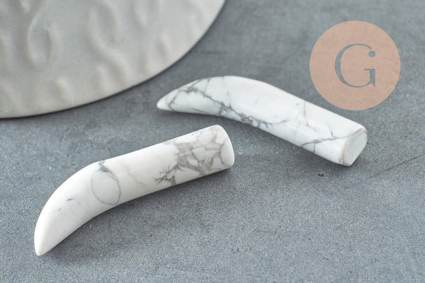 Pendentif corne howlite, Pendentif bijoux, pendentif pierre, pierre naturelle,howlite naturelle, pierre non percee, 38mm, x1 (G1299)