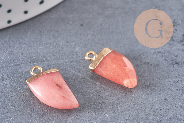 Pendentif corne jade rose corail, pendentif pierre, jade naturelle, pendentif jade,21mm, x1 (G0345)