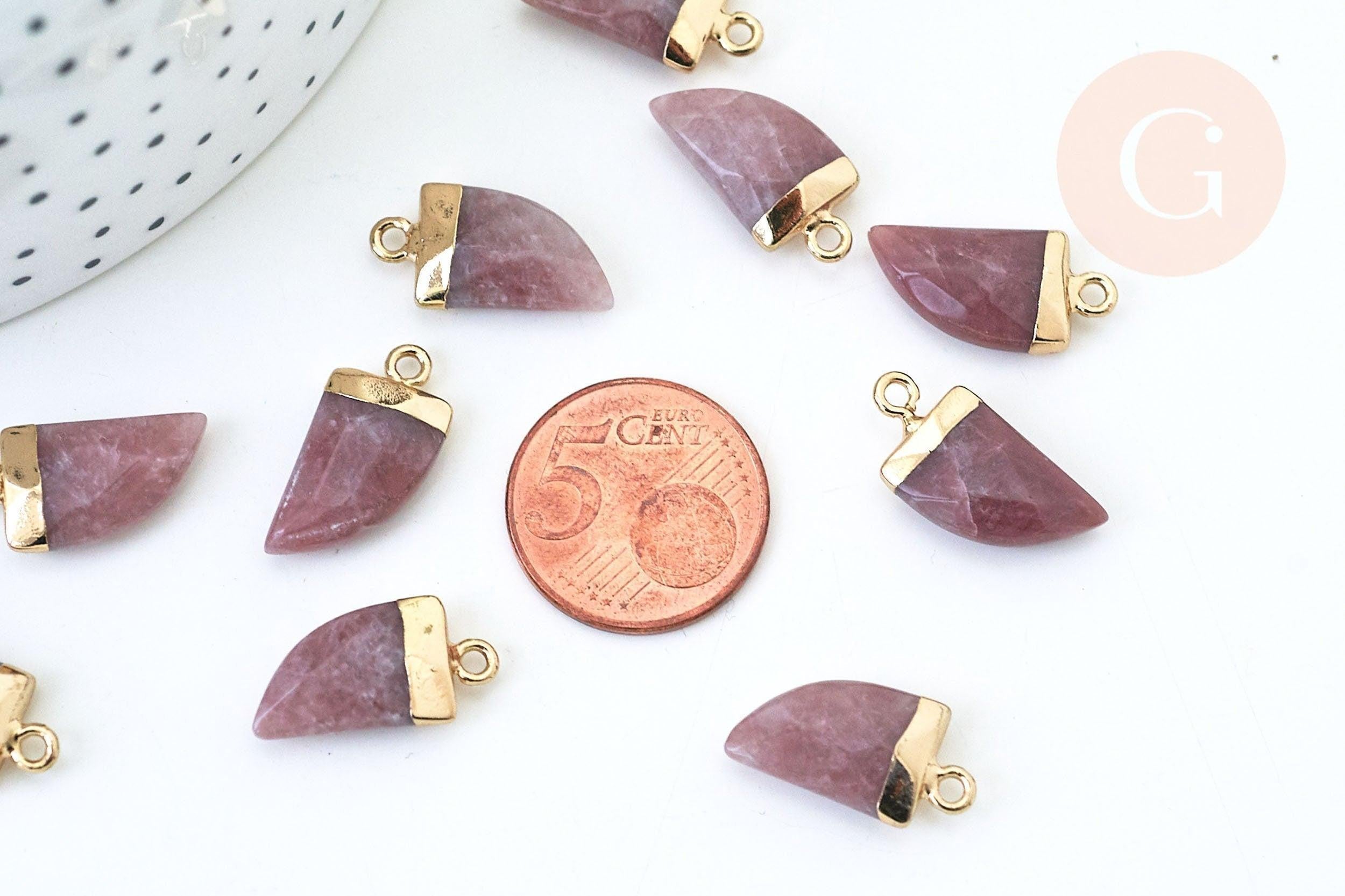 Pendentif corne quartz fraise transparent, pendentif bijoux, quartz fraise naturel,20mm, x1 (G5507)