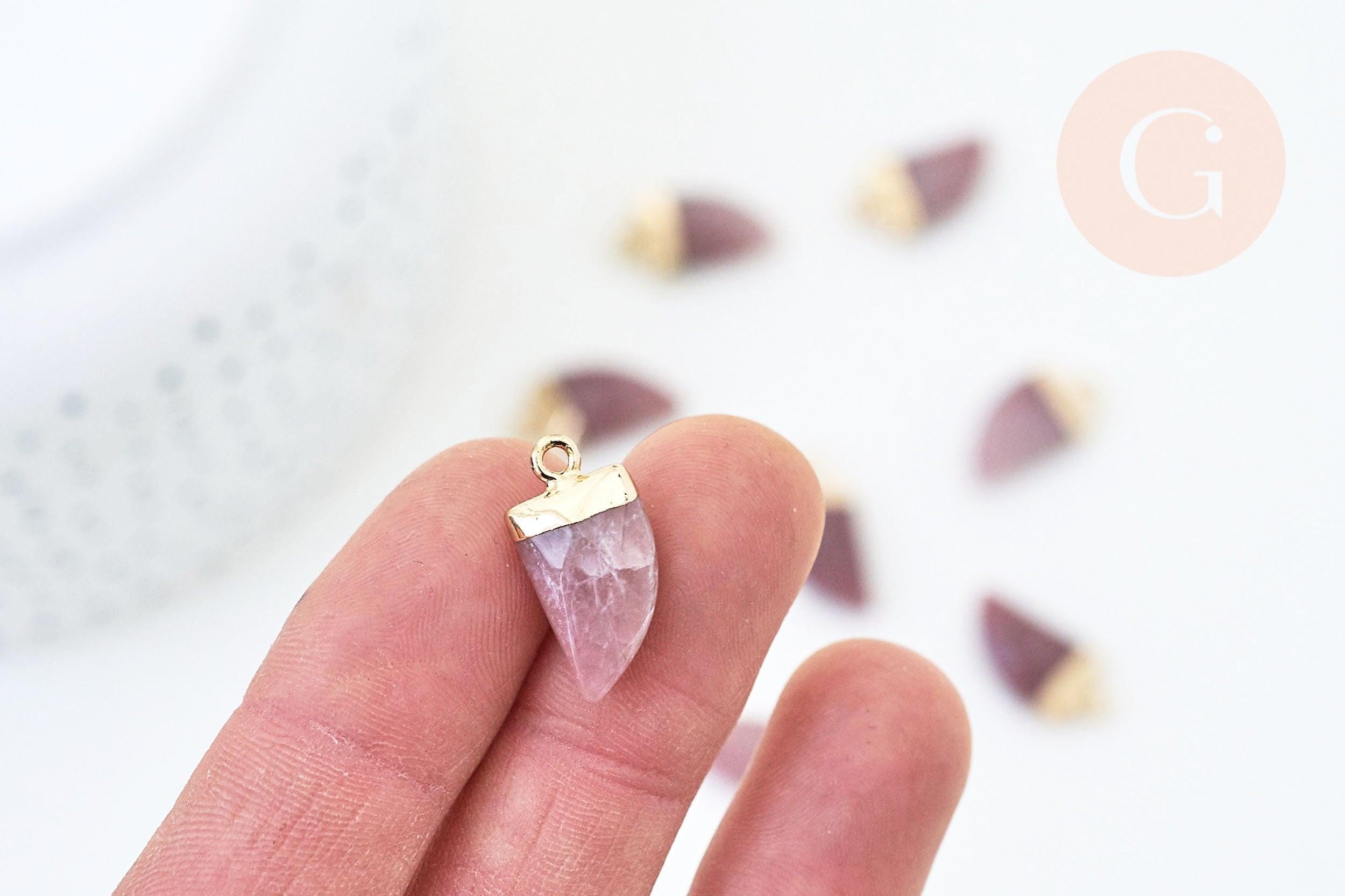 Pendentif corne quartz fraise transparent, pendentif bijoux, quartz fraise naturel,20mm, x1 (G5507)