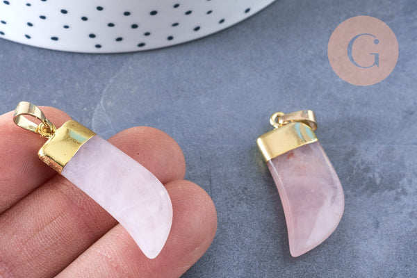Pendentif corne quartz rose 37mm,pendentif bijoux, pendentif quartz rose naturel, pendentif pierre, x1 (G6659)