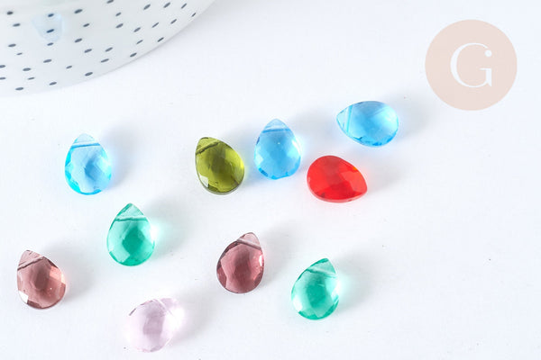 Pendentif cristal goutte à facettes multicolore 11,5mm, création bijoux cristal, X10 (G7293)