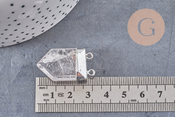 Pendentif cristal hexagone argenté,pendentif bijoux,pendentif pierre,quartz transparent ,28mm x1 (G3278)