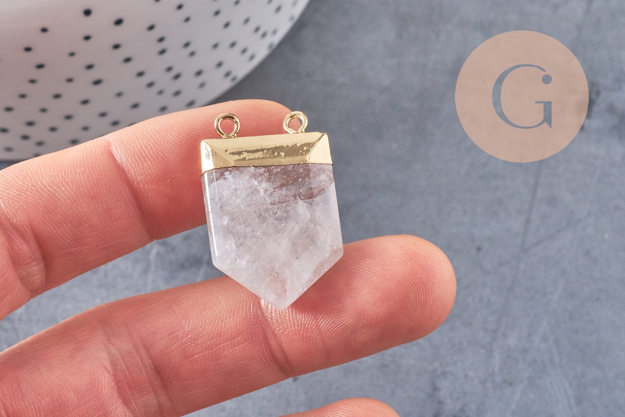 Pendentif cristal hexagone, pendentif bijoux,pendentif pierre,quartz transparent naturel,28mm x1 (G2485)