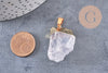 Pendentif cristal quartz blanc fer doré, pierre brute naturelle création bijoux, x1 (G0838)