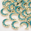 Pendentif croissant de lune étoiles cristal émaillé bleu turquoise zamac or 20mm, pendentif or émaillé, sans nickel, x1 (G5918)
