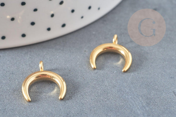 Pendentif croissant lune acier 304 inoxydable doré 16.5mm, pendentif sans nickel pour création bijoux, x2 G2628