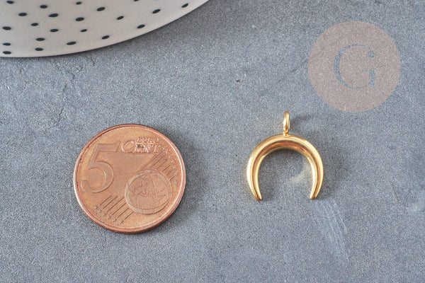 Pendentif croissant lune acier 304 inoxydable doré 16.5mm, pendentif sans nickel pour création bijoux, x2 G2628