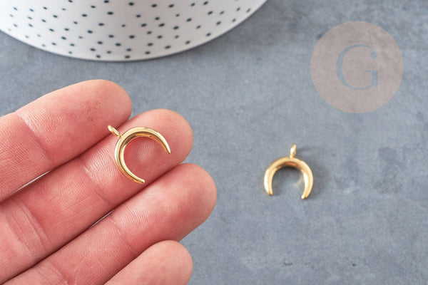 Pendentif croissant lune acier 304 inoxydable doré 16.5mm, pendentif sans nickel pour création bijoux, x2 G2628