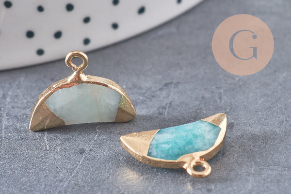 Pendentif croissant lune amazonite doré,lune amazonite, amazonite naturelle,18mm x1 (G1208)