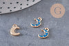 Pendentif croissant lune étoiles émail bleu zamac doré 11.5mm, x1 (G5920)