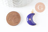 Pendentif croissant lune étoiles émail laiton bleu or 18K zircon 21mm, pendentif laiton émaillé, sans nickel, x1 (G5955)