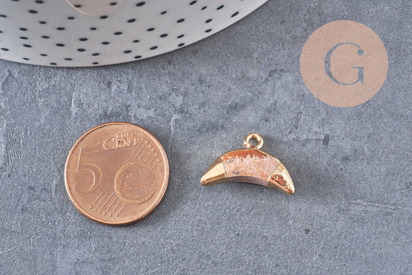 Pendentif croissant lune jaspe paysage doré, pendentif bijoux,lune jaspe, jaspe naturel,18mm x1 (G1209)