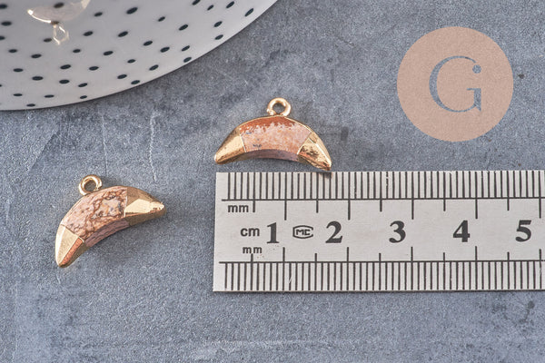 Pendentif croissant lune jaspe paysage doré, pendentif bijoux,lune jaspe, jaspe naturel,18mm x1 (G1209)