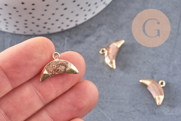 Pendentif croissant lune jaspe paysage doré, pendentif bijoux,lune jaspe, jaspe naturel,18mm x1 (G1209)