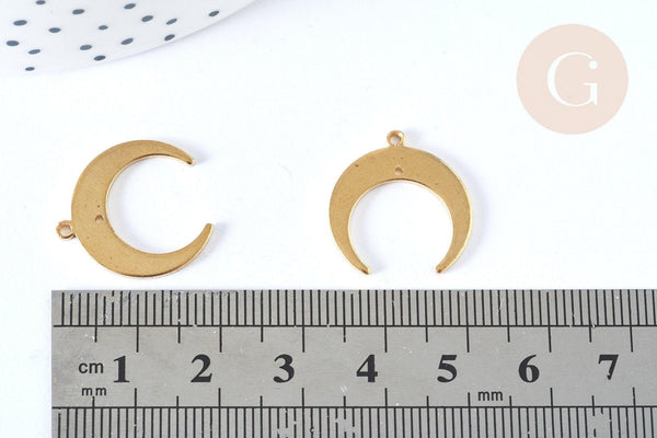 Pendentif croissant lune laiton brut,perle lune,fourniture dorée, Pendentif lune laiton, x2 (G1838)