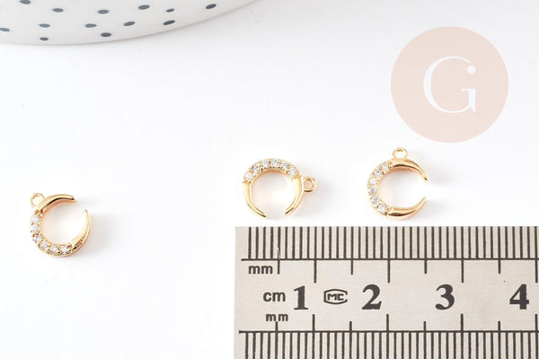 Pendentif croissant lune laiton doré 18k 10mm, x1 (G0443)