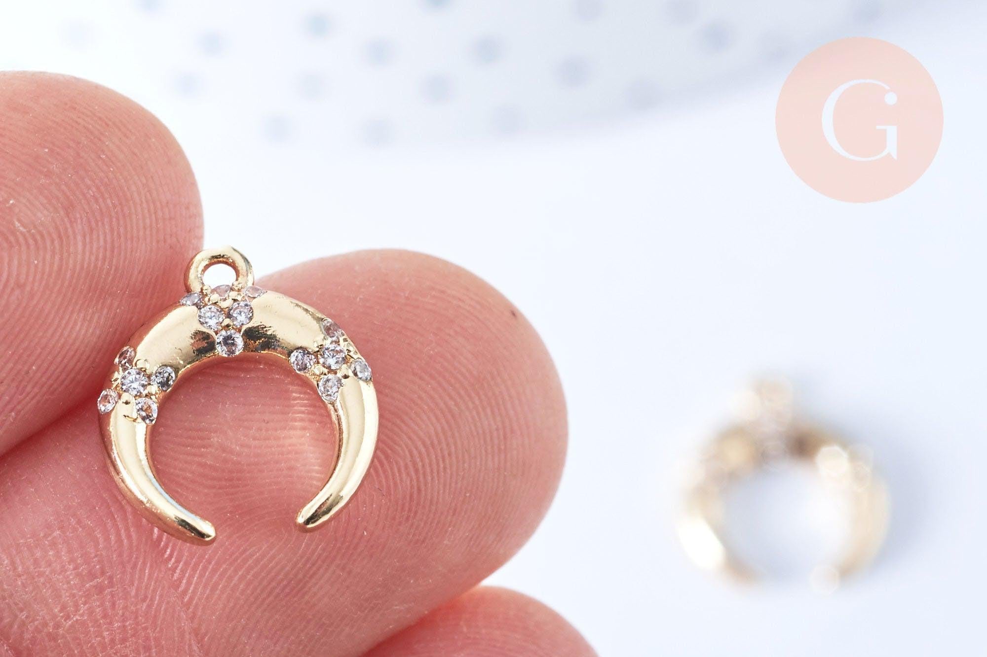 Pendentif croissant lune laiton doré 18k 16mm (G6257)