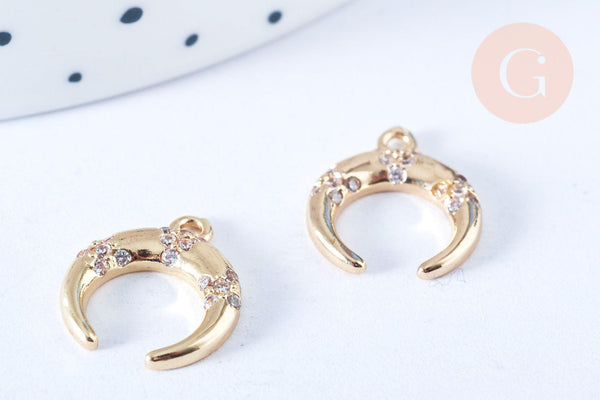 Pendentif croissant lune laiton doré 18k 16mm (G6257)