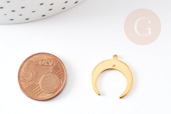 Pendentif croissant lune laiton doré 18k 19mm,Pendentif Lune doré x1 G0003