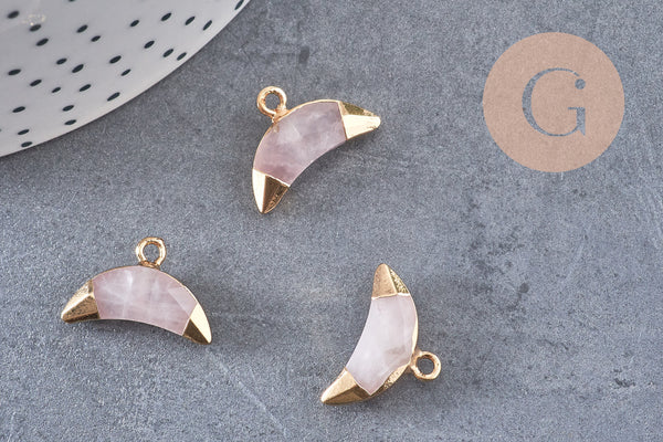 Pendentif croissant lune quartz rose doré,pendentif bijoux,lune quartz,quartz rose naturel,18mm x1 (G0515)