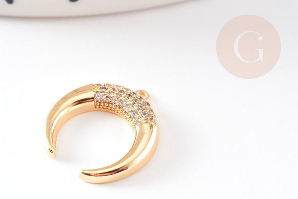 Pendentif croissant lune zircons laiton doré 18k 16mm, x1 (G0444)