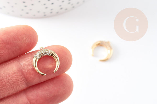 Pendentif croissant lune zircons laiton doré 18k 16mm, x1 (G0444)