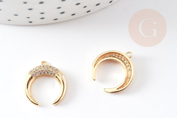 Pendentif croissant lune zircons laiton doré 18k 16mm, x1 (G0444)