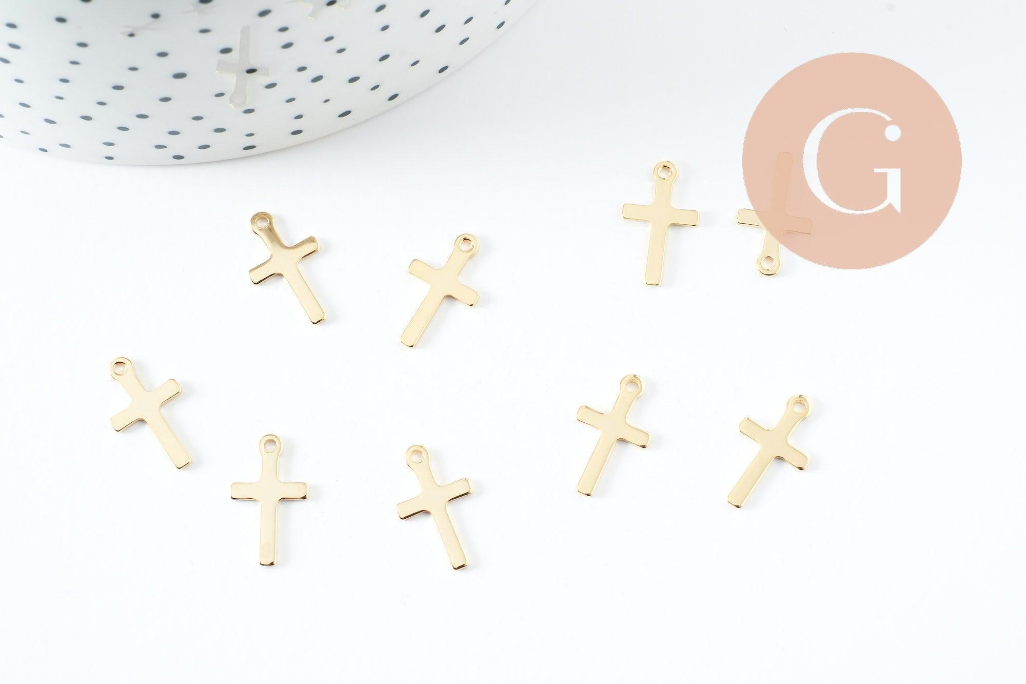 Pendentif croix acier 201 inoxydable doré 16.5mm, x2 (G10189)