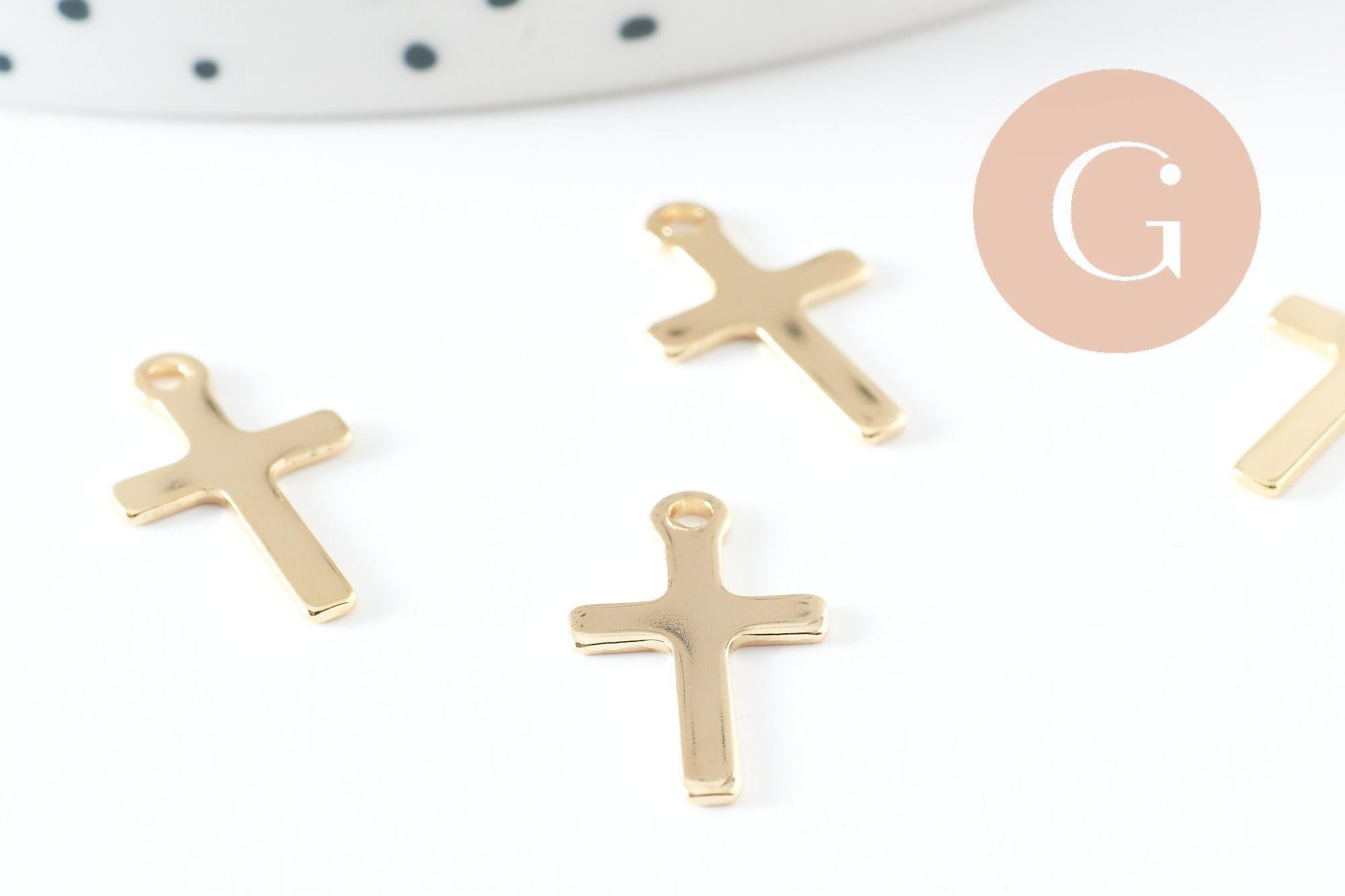 Pendentif croix acier 201 inoxydable doré 16.5mm, x2 (G10189)