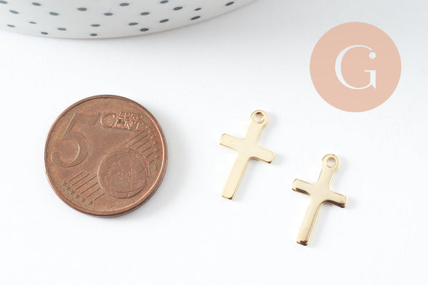 Pendentif croix acier 201 inoxydable doré 16.5mm, x2 (G10189)