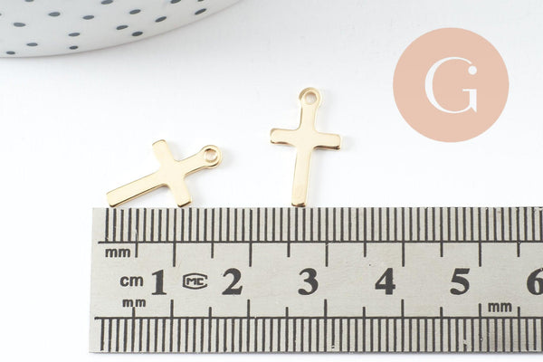 Pendentif croix acier 201 inoxydable doré 16.5mm, x2 (G10189)