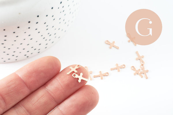 Pendentif croix acier 201 inoxydable or rose 16.5mm, x2 (G10188)