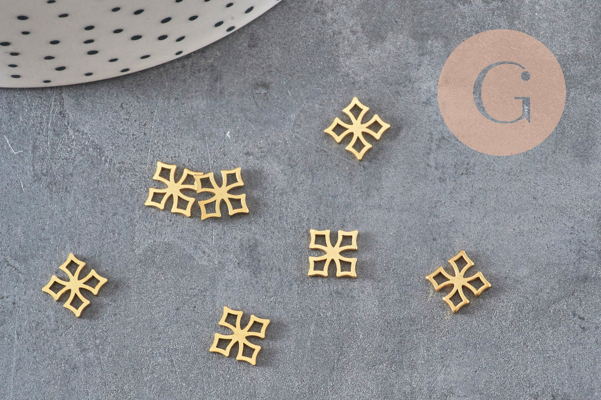 Pendentif croix acier 304 doré inoxydable 10mm, x1 (G11361)-Breloques et pendentifs-Gingerlily Perles