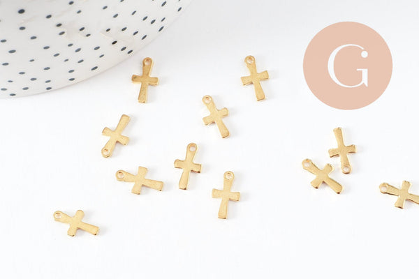 Pendentif croix acier 304 doré inoxydable 12mm, x5 (G9695)