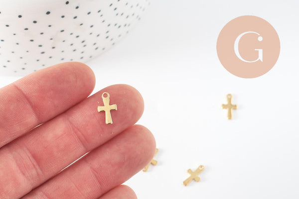 Pendentif croix acier 304 doré inoxydable 12mm, x5 (G9695)