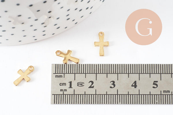 Pendentif croix acier 304 doré inoxydable 12mm, x5 (G9695)