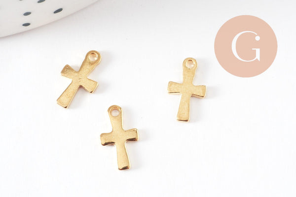 Pendentif croix acier 304 doré inoxydable 12mm, x5 (G9695)