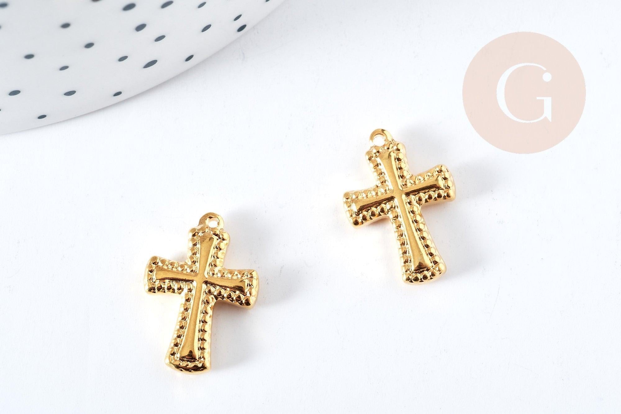 Pendentif croix acier 304 doré inoxydable 18mm, x1 (G8714)