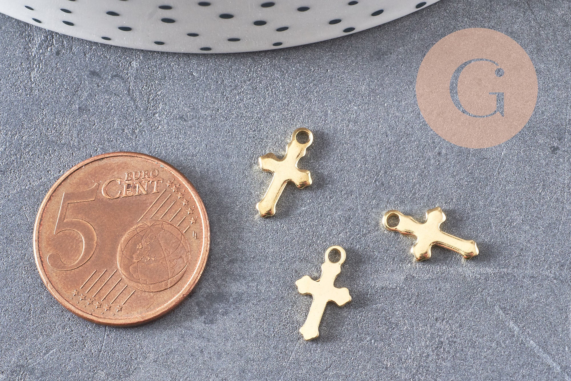 Pendentif croix acier 304 inoxydable doré 12mm, x10 (G4085)