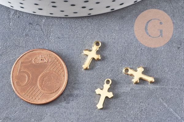 Pendentif croix acier 304 inoxydable doré 12mm, x10 (G4085)