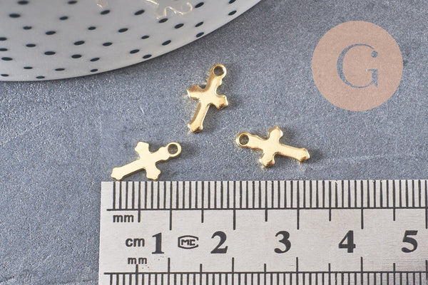Pendentif croix acier 304 inoxydable doré 12mm, x10 (G4085)