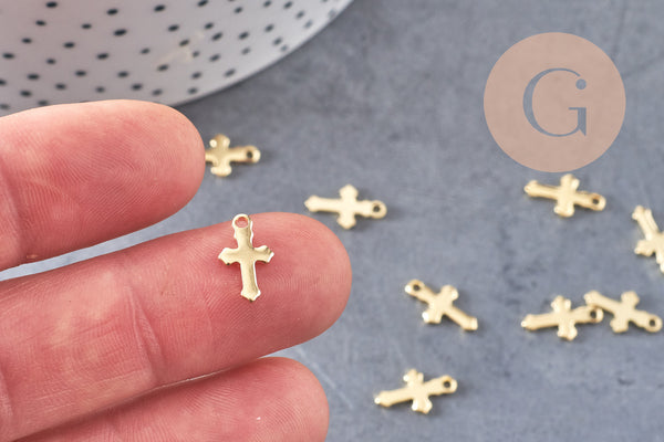 Pendentif croix acier 304 inoxydable doré 12mm, x10 (G4085)