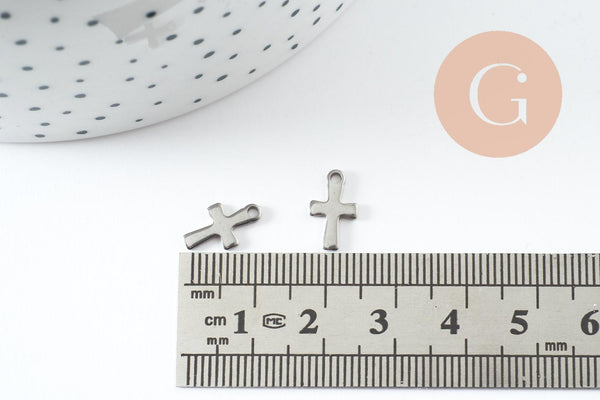 Pendentif croix acier 304 inoxydable doré 12mm, x10 (G9827)